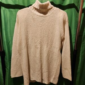 Cozy Cream Turtleneck Mesh Sweater (Vintage 70's Style Look)